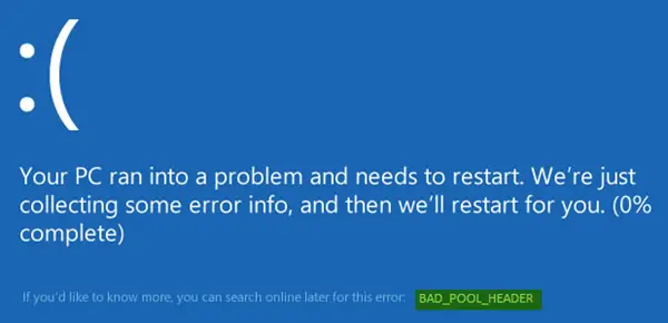 BAD POOL HEADER error in Windows 10