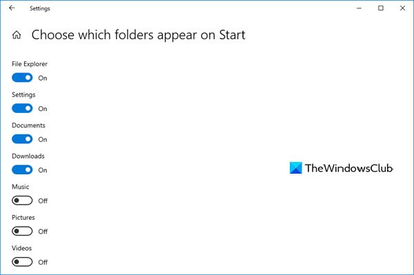 Choose which folders appear on Start