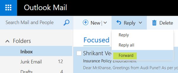 Forward email in Outlook.com