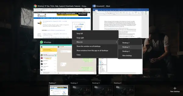 Move windows across Virtual Desktops
