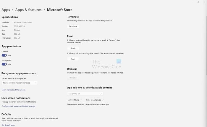 Reset Microsoft Store Windows