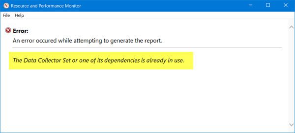 The Data Collector Set or one of its dependencies is already in use