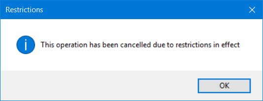 This operation has been canceled due to restrictions on this computer