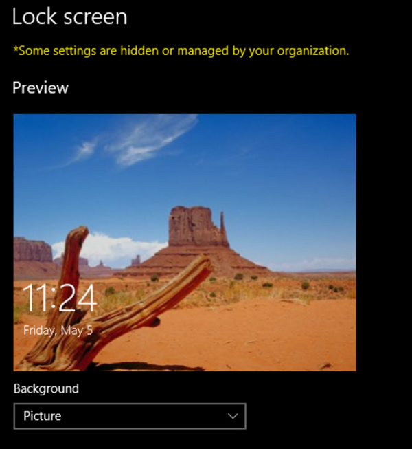 Lock screen not greyed out. Source: microsoft.com