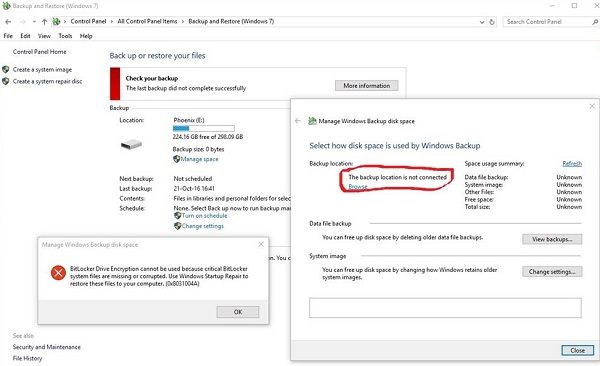 BitLocker Drive Encryption cannot be used because critical BitLocker system files are missing or corrupted. Source: microsoft.com 