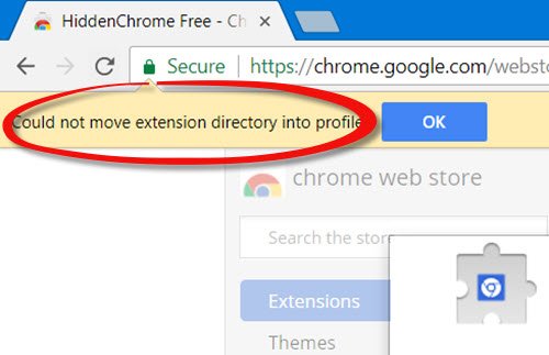 Could not move extension directory into profile Chrome