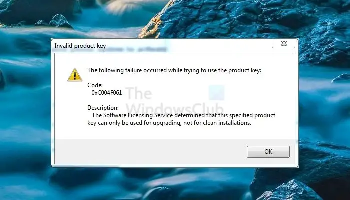 Error 0xC004F061, Unable To Use Product Key For Clean Install