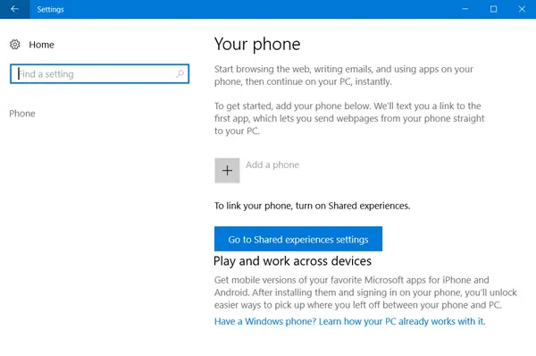 Link Android or iPhone to Windows 10