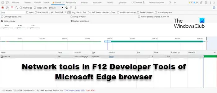 Network Tools in F12 Developer Tools in Edge