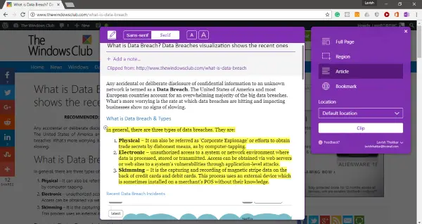 OneNote Web Clipper