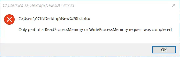 Only part of a ReadProcessMemory or WriteProcessMemory request was completed