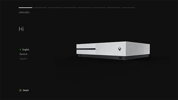 Select your language in Xbox One S. Source: microsoft.com