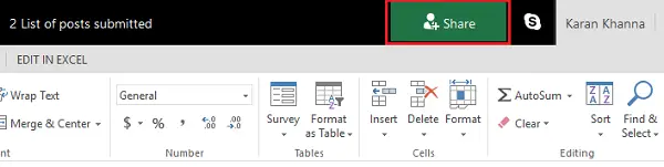 Share in MS Excel