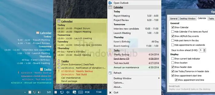 Display Outlook Calendar Tasks on Windows desktop with DeskTask