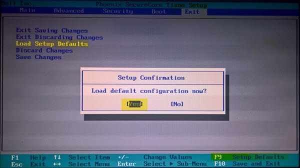 All setting have been reset to default values. Boot message