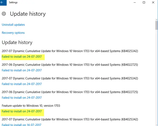 windows update failed