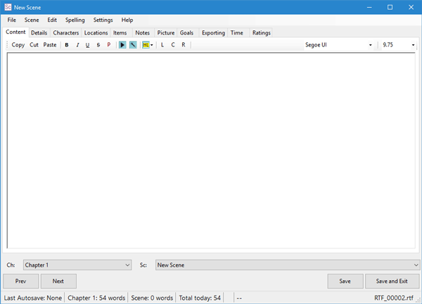 yWriter free script writing and management tool for Windows