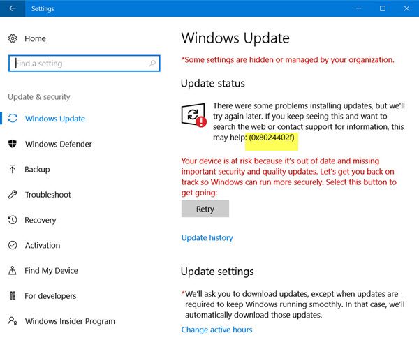 Windows Update Error code 0x8024402f