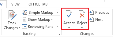 Accept or Reject changes on Word