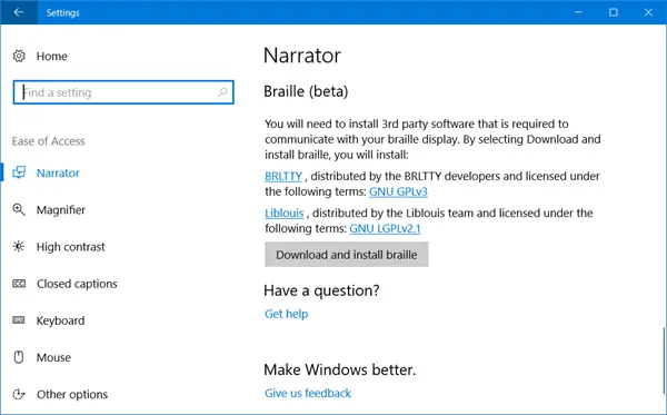 Braille in Windows 10