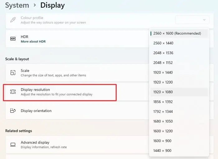 Change Display Resolution Monitor