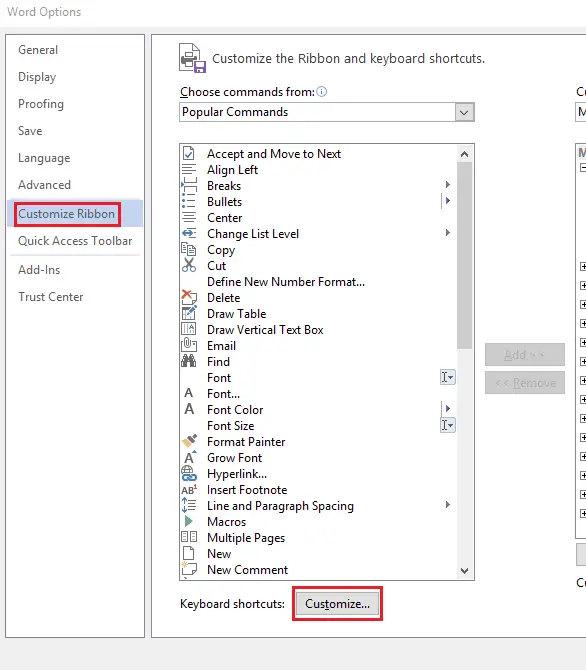 word 2007 assign keyboard shortcuts