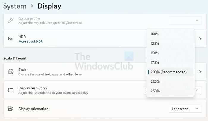 Display Scale Settings Windows