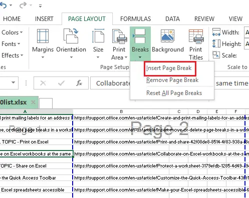 Insert Page Break on MS Excel