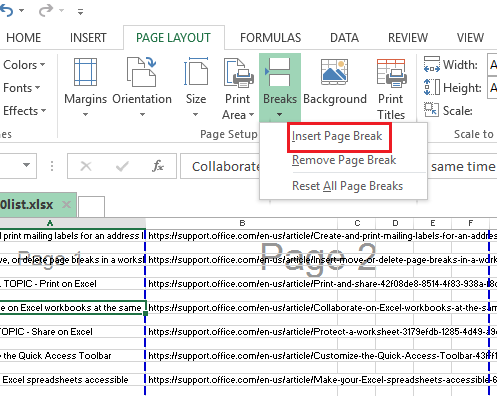 Insert Page Break on MS Excel