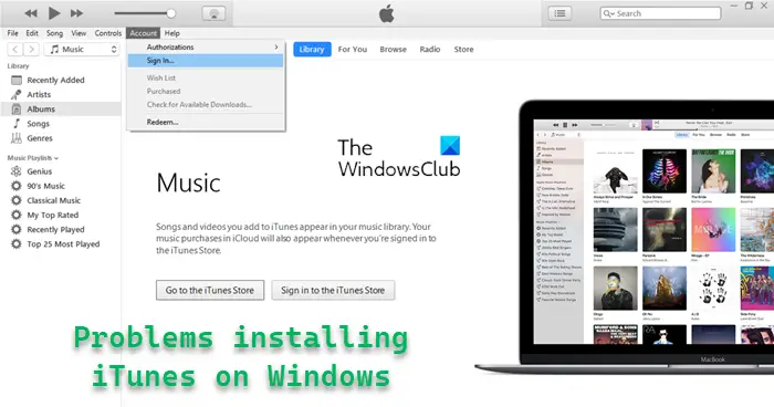 Problems installing iTunes on Windows