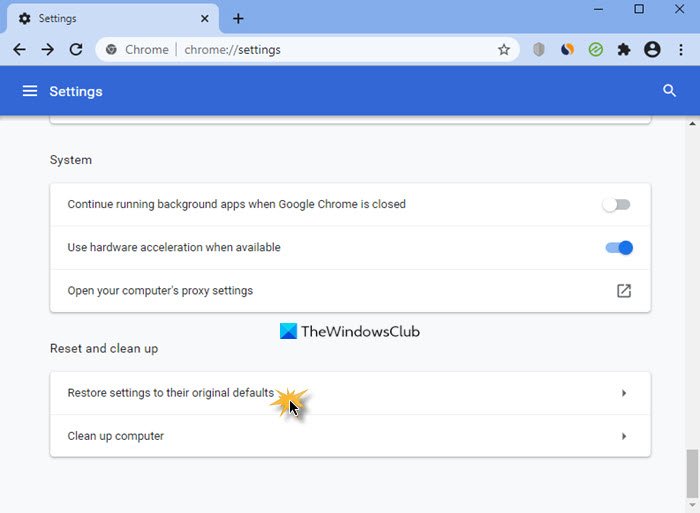 Reset Chrome settings