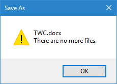 There are no more files error while trying to save file in hard drive