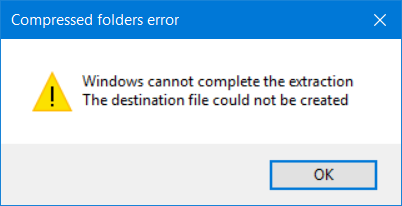 Windows cannot complete the extraction