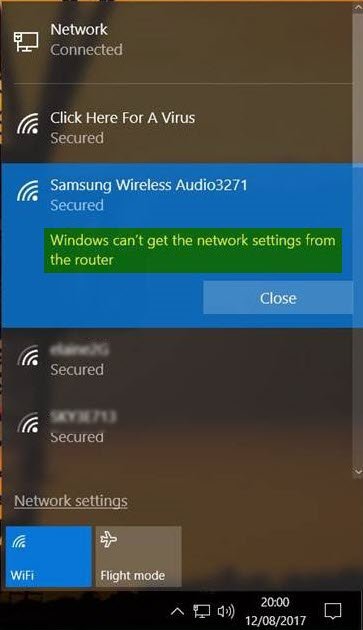 Windows can't get the Network Settings from the router