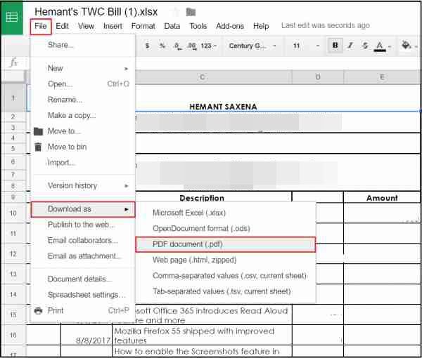 convert an Excel file into a PDF file using Google Drive