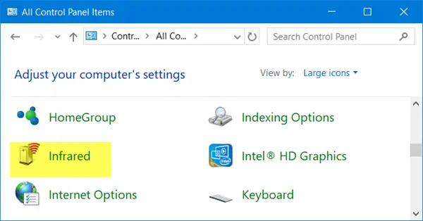 infrared in windows 10