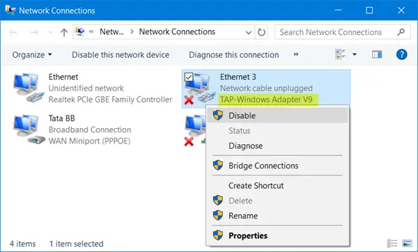 Enable TAP-Windows Adapter V9