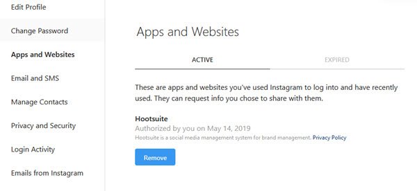 revoke third party access instagram