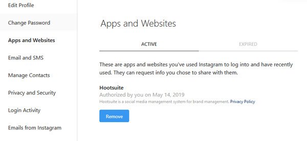 revoke third party access instagram