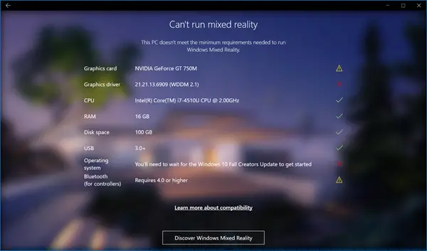 Check if your PC supports Windows Mixed Reality