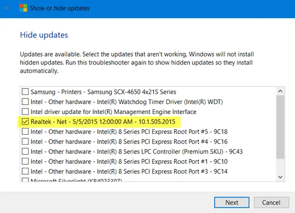 Driver update keeps being offered by Windows Update
