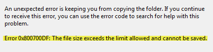 The file size exceeds the limit allowed and cannot be saved