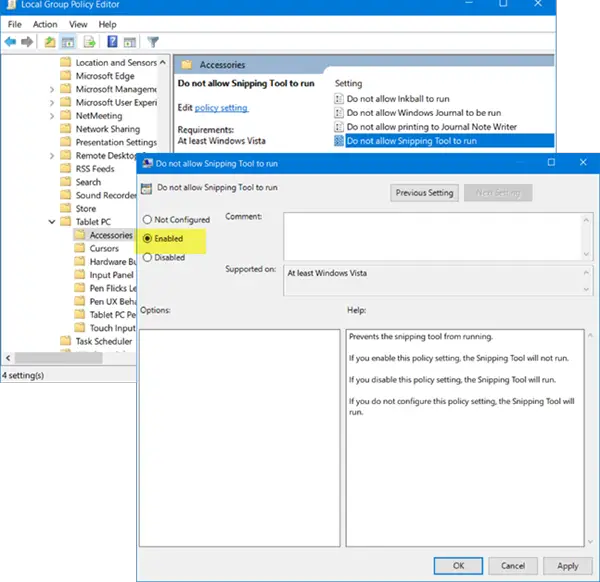 Disable Snipping Tool In Windows 10