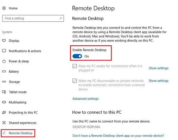 Enable and Use Remote Desktop Connection In Windows 10