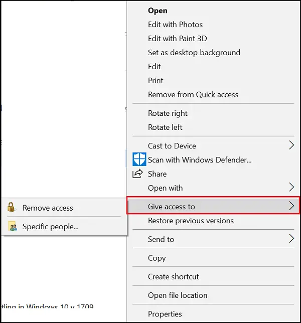 Remove Give Access to Context Menu item