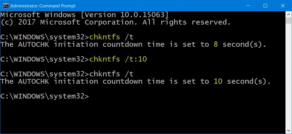 Reduce ChkDsk Countdown Time in Windows 10