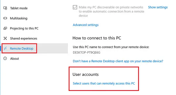 Select Users That Can Remotely Access this PC