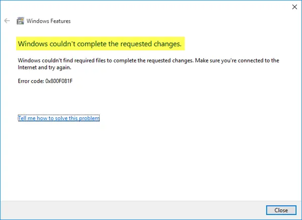 Windows couldn’t complete the requested changes