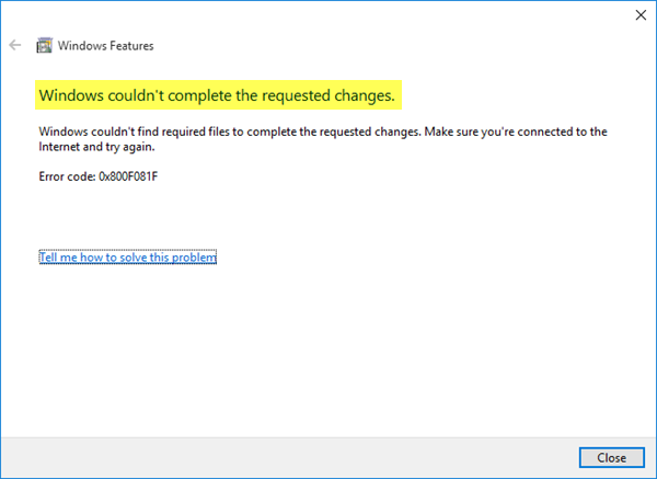 Windows couldn’t complete the requested changes