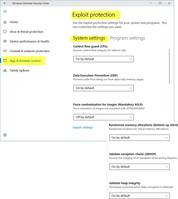 Exploit Protection in Windows 10